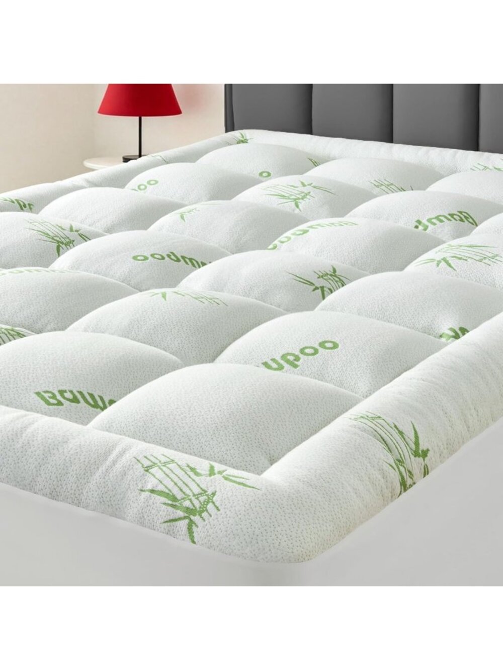 Queen Size Bamboo Mattress Topper - Soft Cooling Pillow Top for Back Pain Relief